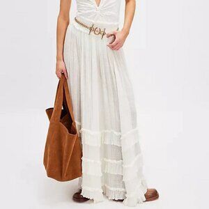 Free People FP One Brynn Maxi Skirt Smocked Tiered Ruffle Mid Rise